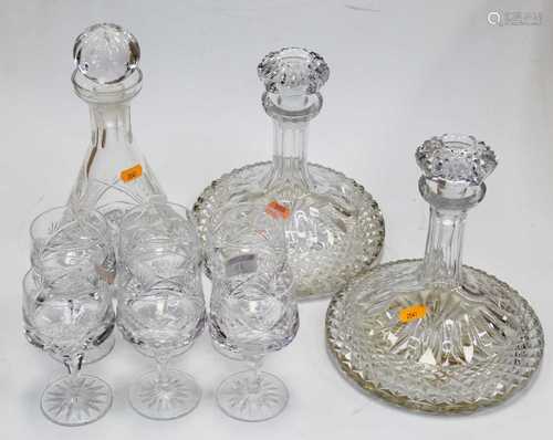 A pair of Galway crystal ships decanters and stoppers, toget...