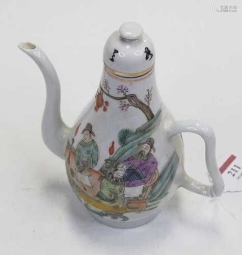 A Chinese export teapot and cover, on a white ground, the bo...