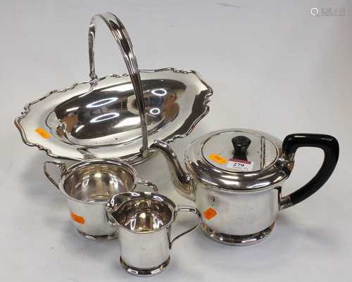 An Art Deco style three-piece Sheffield plate tea service, c...