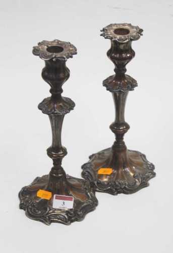 A pair of Victorian Old Sheffield plate table candlesticks, ...