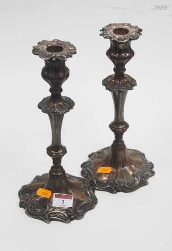 A pair of Victorian Old Sheffield plate table candlesticks, ...