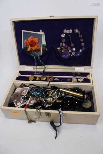 A jewellery box and contents, to include various paste set d...