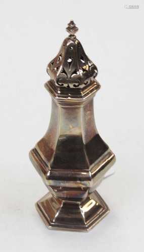 A George V silver sugar sifter, having a pierced domed cover...