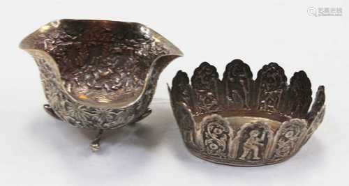 An early 20th century Indian white metal bowl, of oval form ...