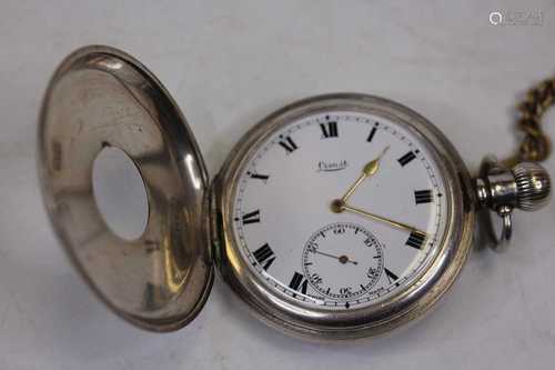 A George V silver cased half hunter pocket watch, having key...