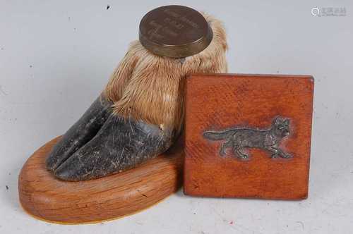 A 20th century taxidermy Deer slot, mounted on an oak plinth...