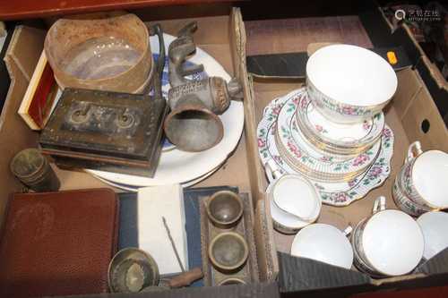 Three boxes of miscellaneous items, to include a plated six-...