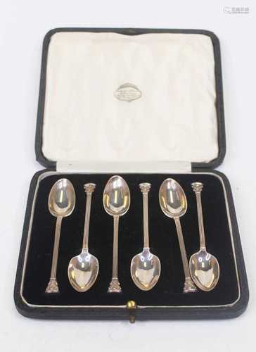 A cased set of six mid-20th century silver plated coffee spo...