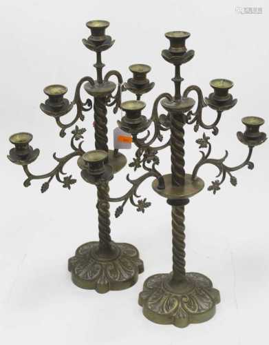 A pair of 19th century brass five sconce table candelabra wi...