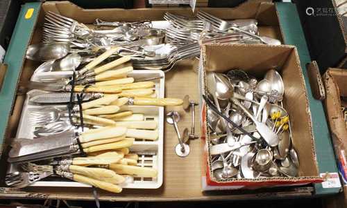 A box of miscellaneous Victorian and later loose flatware, v...