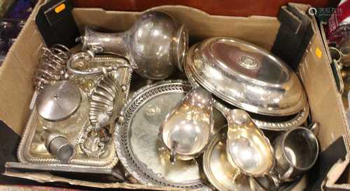 A box of miscellaneous silver plate, to include entree dish ...