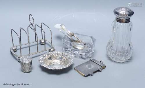 An Edwardian silver five bar toastrack and other minor silve...