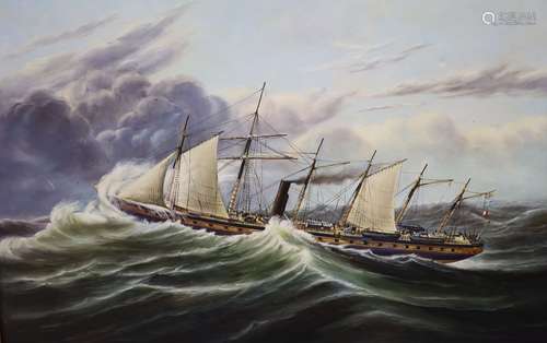 English School, oil on canvas, Steam and sail ship at sea, 6...