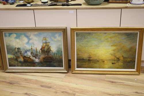 M.J. Rendell, two oils on board, Sunset over Greenwich and N...