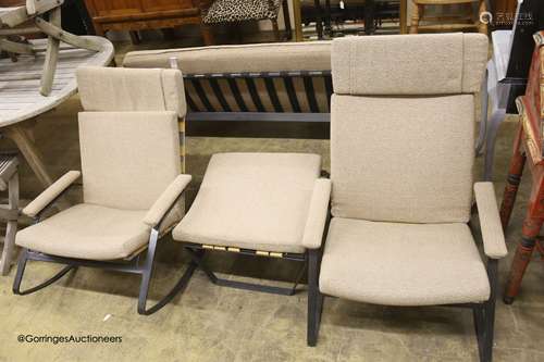 A mid century design wrought metal four piece lounge suite, ...