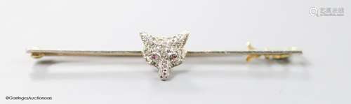 A late Victorian 15ct, pt and rose cut diamond set fox head ...