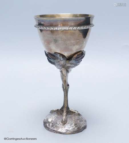 A Victorian silver goblet, the removable stem modelled as th...