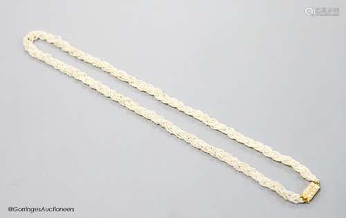 A 19th century 15ct and interwoven seed pearl choker necklac...