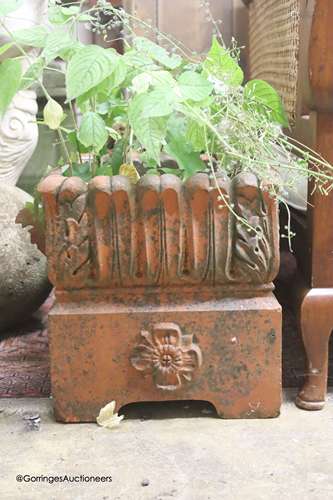 A pair of square terracotta garden urns, width 26cm height 2...