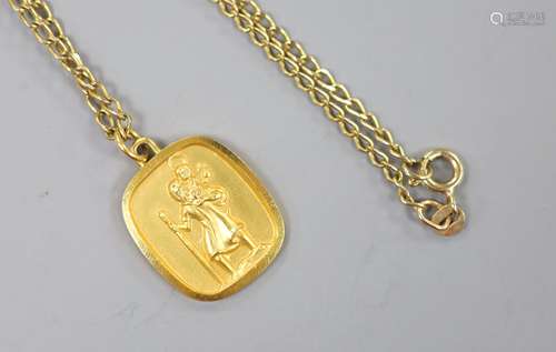 A 9ct yellow gold St Christopher pendant on 9ct yellow gold ...