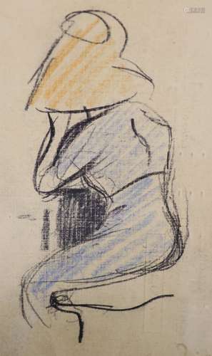 C. Gill?, coloured chalk on paper, Study of a woman wearing ...