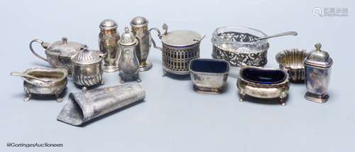 A collection of silver condiments and other items,including ...