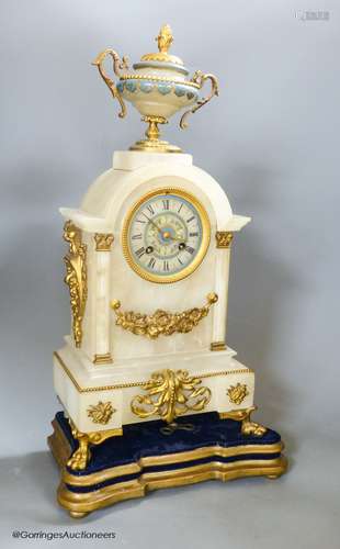 A 19th century French onyx mantel clock, overall height 49cm