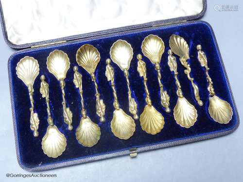 A 19th century cased set of twelve Italian? gilt white metal...