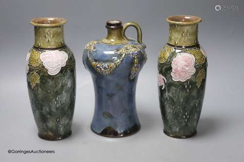 A pair of Doulton vases, 23cm high, together with a Doulton ...