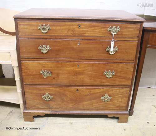 A 19th century mahogany chest of four long drawers, width 94...