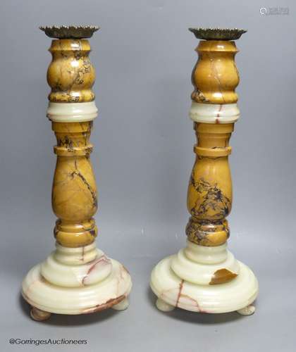 A large pair of 19th century variegated turned marble and on...