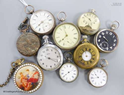 Ten assorted pocket and fob watches, including Hebdomas and ...