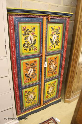 An Indian painted hardwood two door cabinet, width 85cm dept...