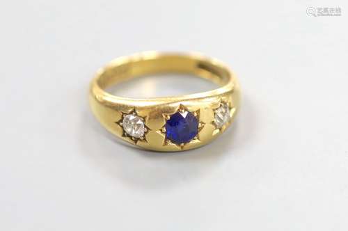 A late Victorian 18ct gold and gypsy set sapphire and diamon...