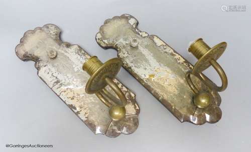 A pair of 18th century single sconce girandoles, with foiled...