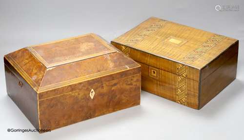 A Regency bird's eye maple work box, 13 cm high, 25 x 20cm a...