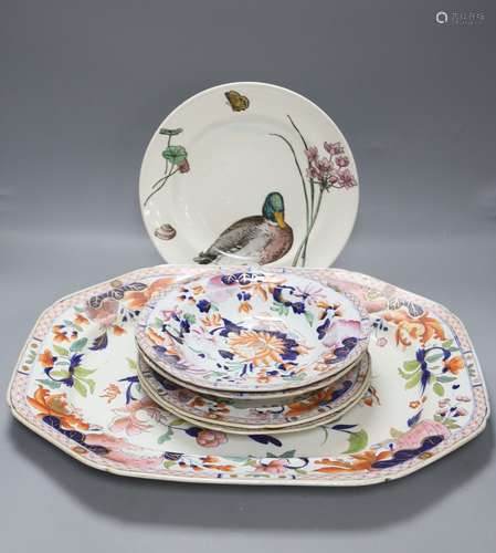 A Masons patent ironstone Imari pattern meat dish, 47cm, fou...