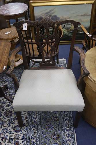 A George III Chippendale style mahogany elbow chair, width 6...