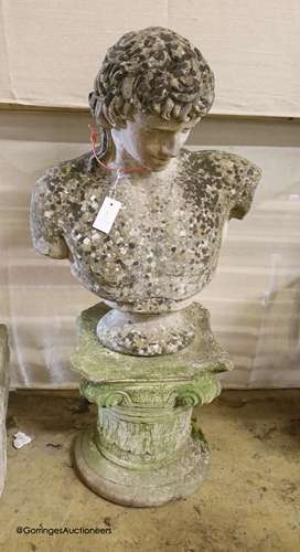 A reconstituted stone classical bust on pedestal, height 108...