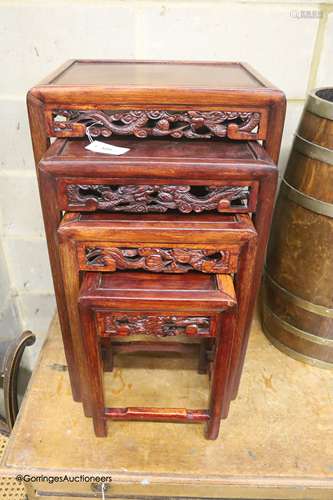 A quartetto of Chinese carved hardwood tables, width 46cm de...