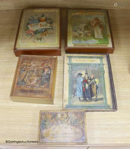 Five Edwardian boxed jigsaw puzzles, to include the history ...