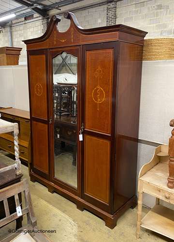 An Edwardian marquetry inlaid mahogany wardrobe, length 154c...