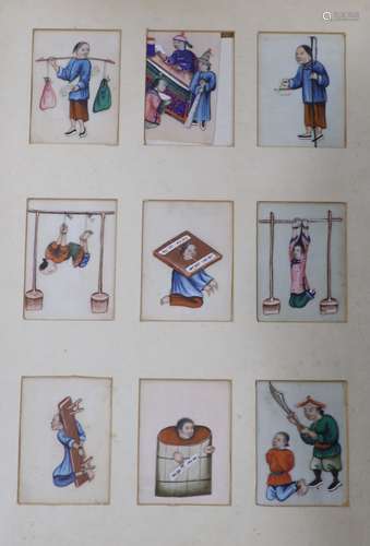 19th century Chinese School, nine gouaches on pith paper, To...