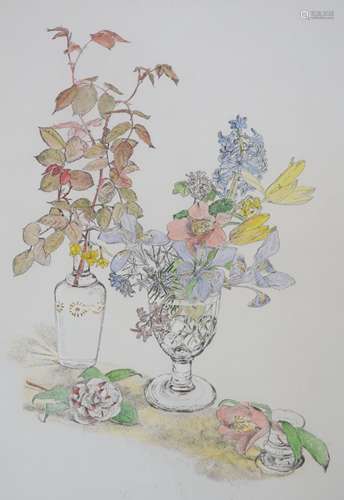 Gillian Whaite (1934-2012), etching and watercolour, 'Flower...