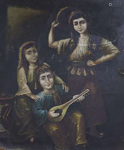 Eastern European School, oil on board, Three musicians, 45 x...