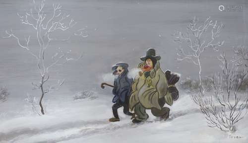 Walter Trier (1890-1951), gouache, Vagrants in winter, signe...