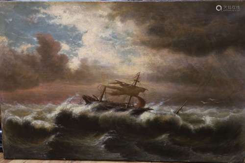 Continental School, study of a ship on turbulent waters belo...