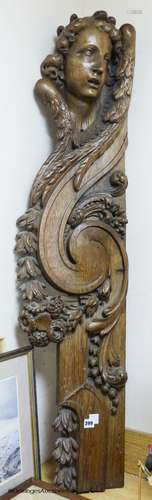 A large 18th century carved oak architectural fragment depci...