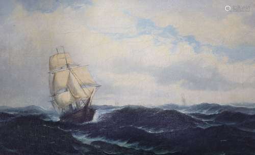 D. James, oil on canvas, Sailing ship at sea, signed and dat...