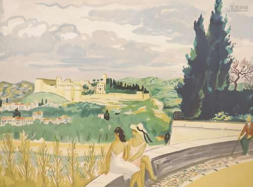 Yves Brayer (1907-1990), figures before a distant castle, li...